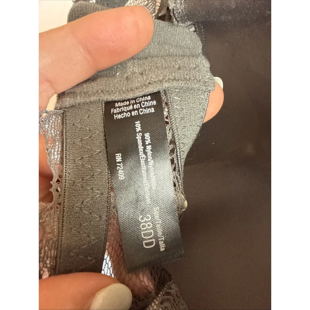 RENE ROFE NEW 38DD Bra Pink And Charcoal Lace Wire Light Padding Nordstrom NWT - Picture 5 of 6